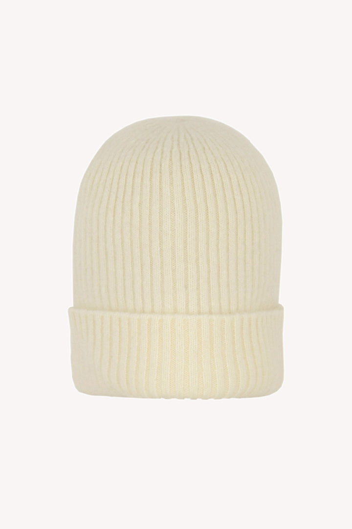 Berretto Unisex a Coste in Puro Cashmere Garzato Latte