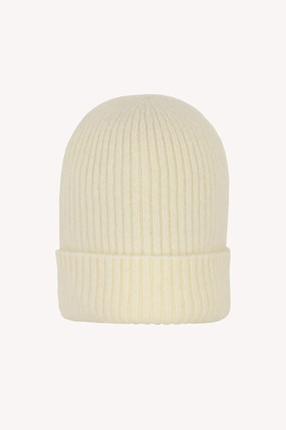 Berretto Unisex a Coste in Puro Cashmere Garzato Latte