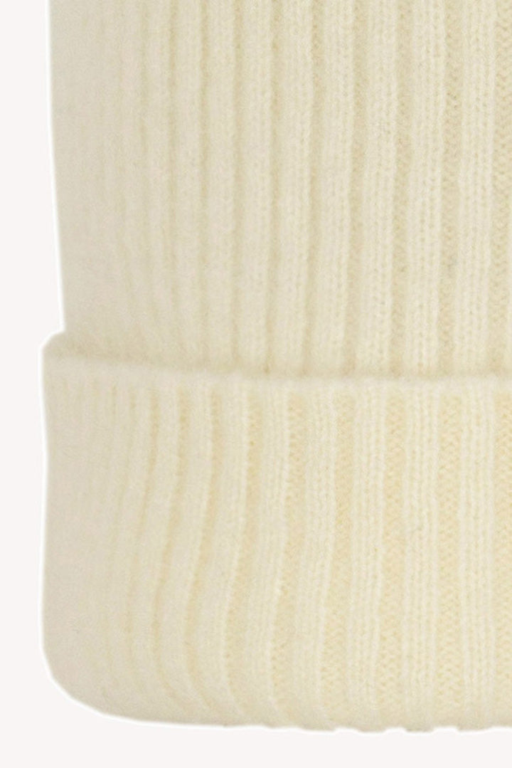 Berretto Unisex a Coste in Puro Cashmere Garzato Latte