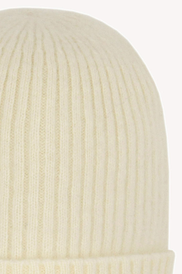 Berretto Unisex a Coste in Puro Cashmere Garzato Latte