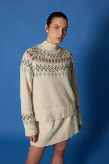 Pure Cashmere Jacquard Nordic Patternet Turtleneck 