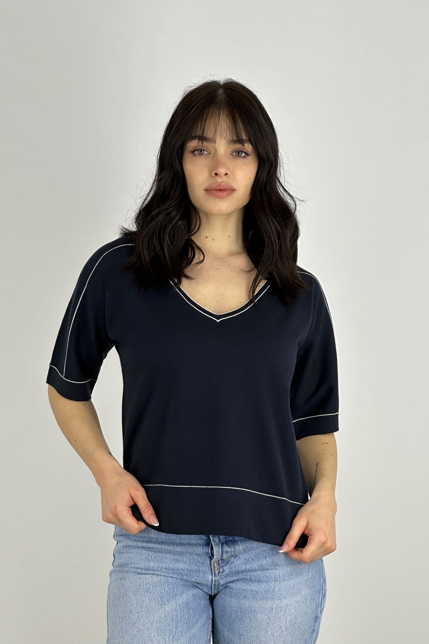 Cotton - Cashmere V-neck Kimono 
