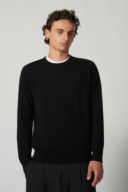 Maglia Girocollo in Puro Cashmere Nero