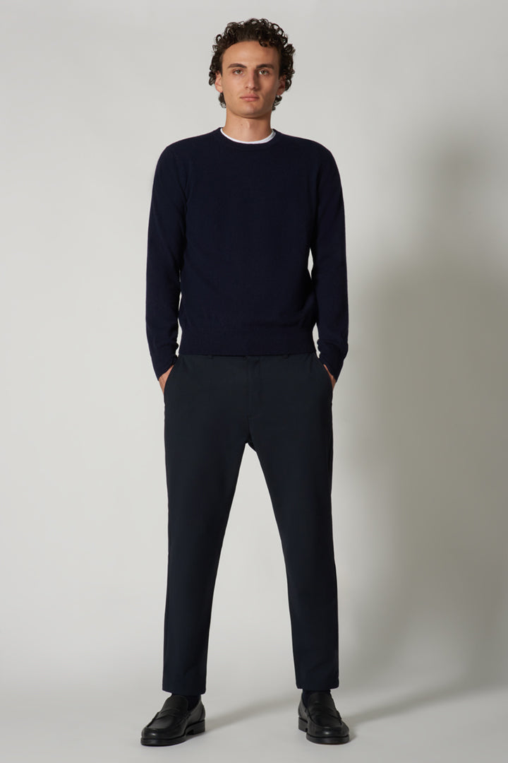 Maglia Girocollo in Puro Cashmere Navy