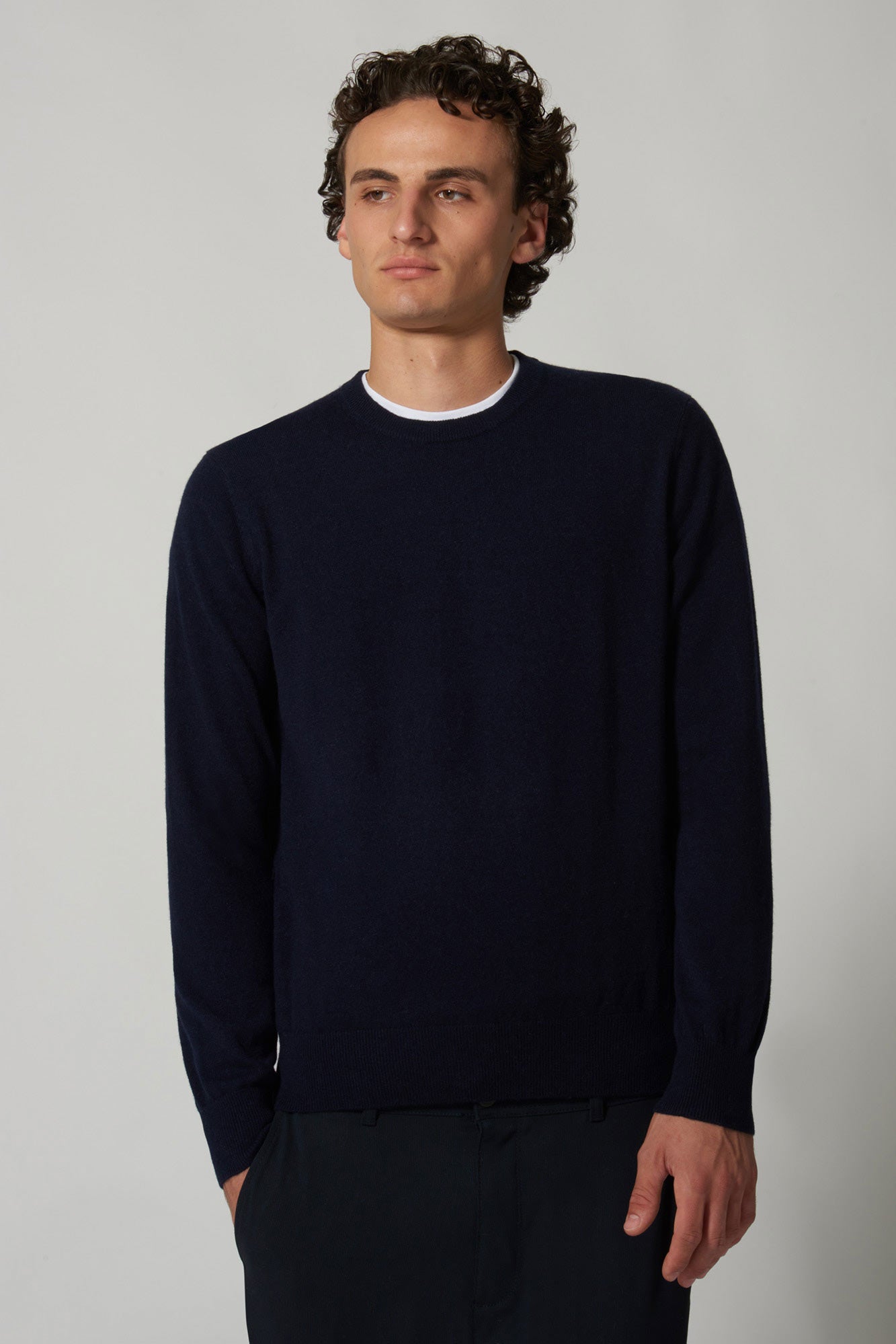 Maglia Girocollo in Puro Cashmere Navy