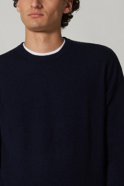 Maglia Girocollo in Puro Cashmere Navy