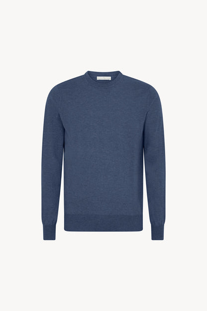 Maglia Girocollo in Puro Cashmere Denim Scuro