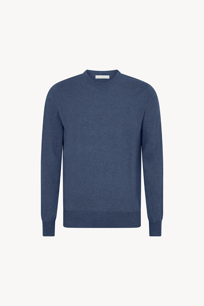 Maglia Girocollo in Puro Cashmere Denim Scuro