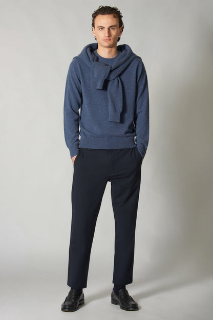 Maglia Girocollo in Puro Cashmere Denim Scuro