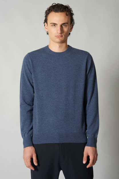 Maglia Girocollo in Puro Cashmere Denim Scuro