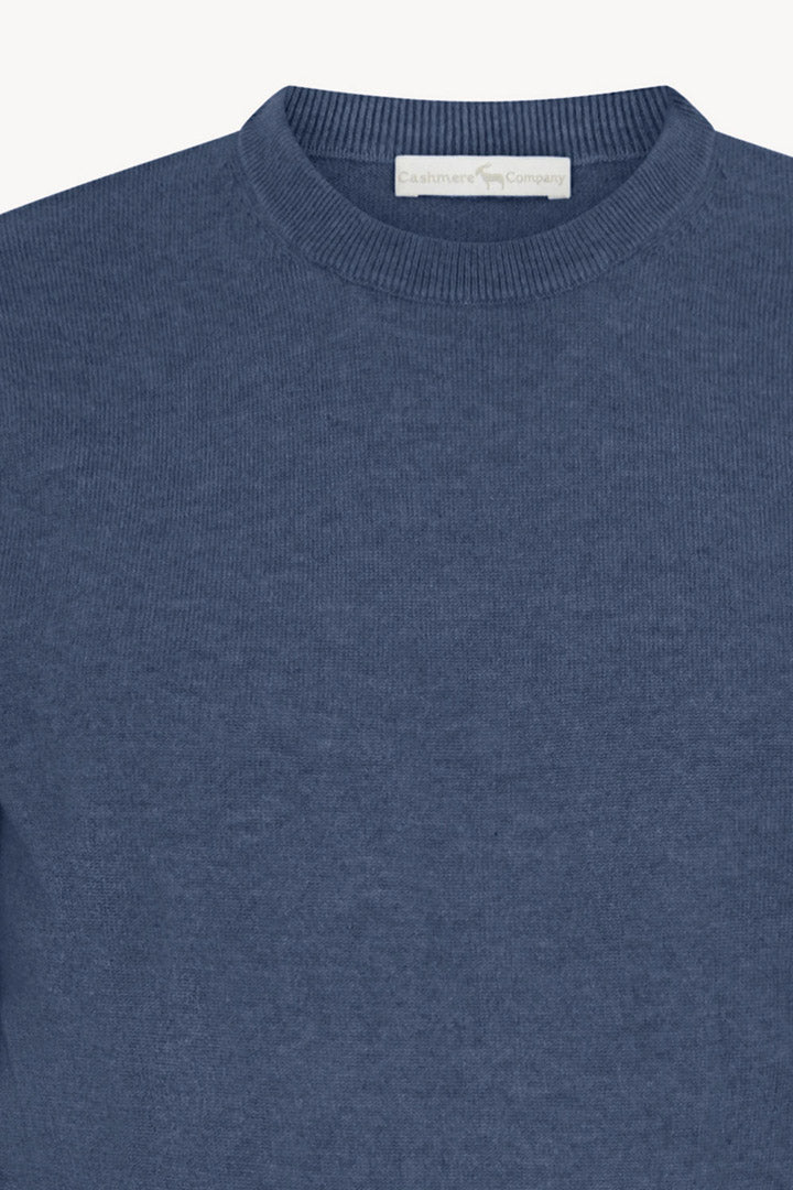 Maglia Girocollo in Puro Cashmere Denim Scuro