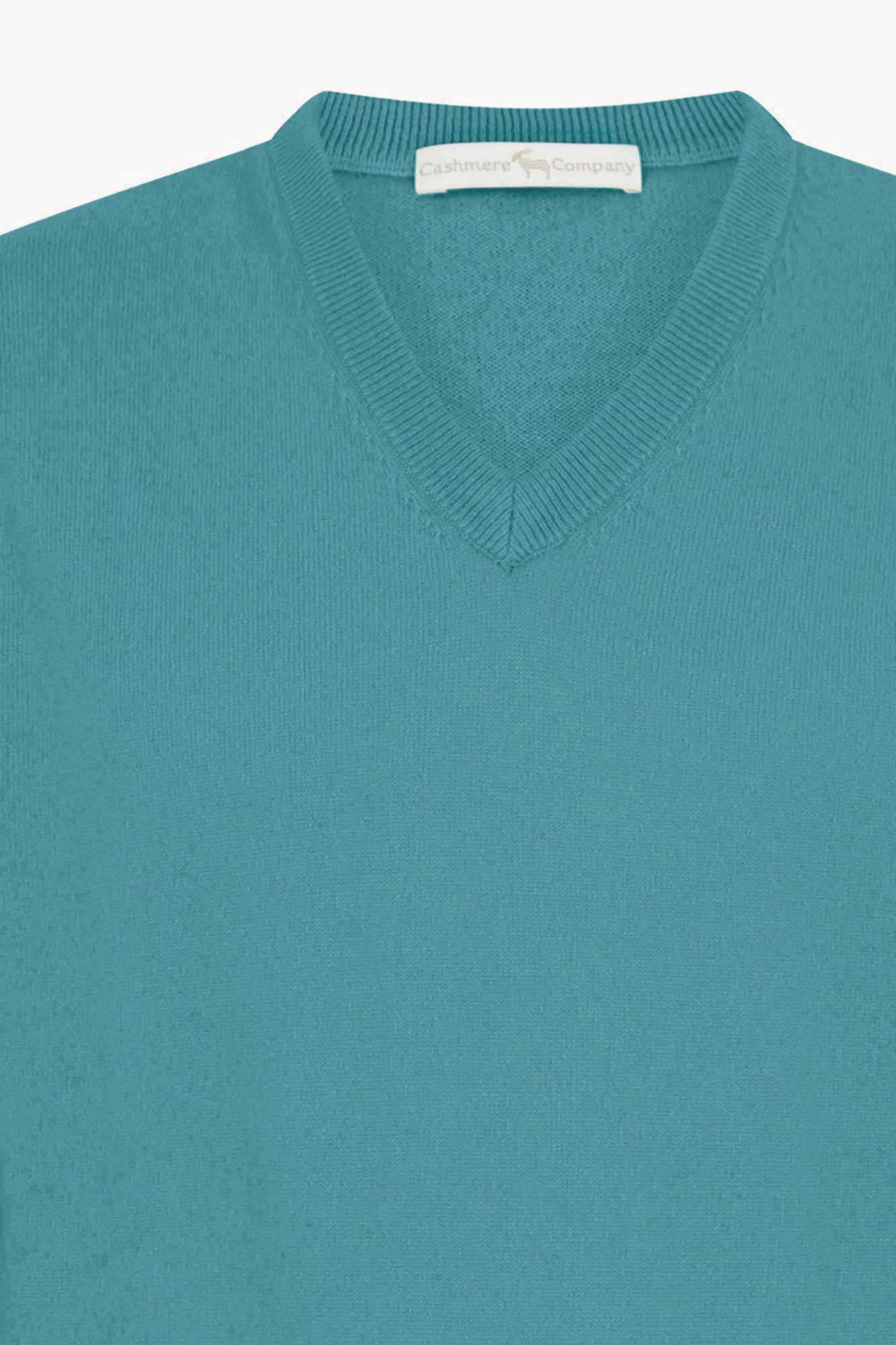 Maglia Scollo a V in Puro Cashmere Turchese