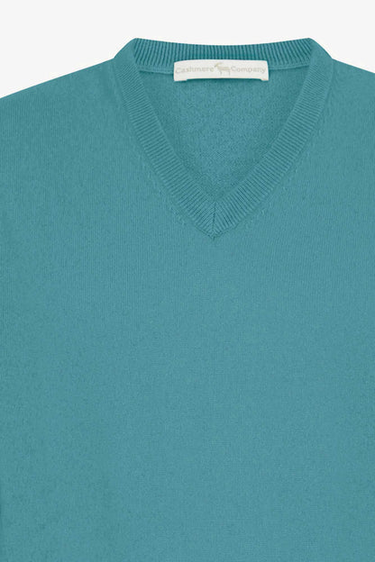 Maglia Scollo a V in Puro Cashmere Turchese