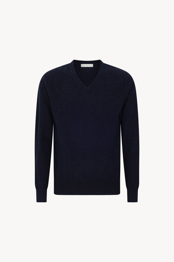 Maglia Scollo a V in Puro Cashmere Navy