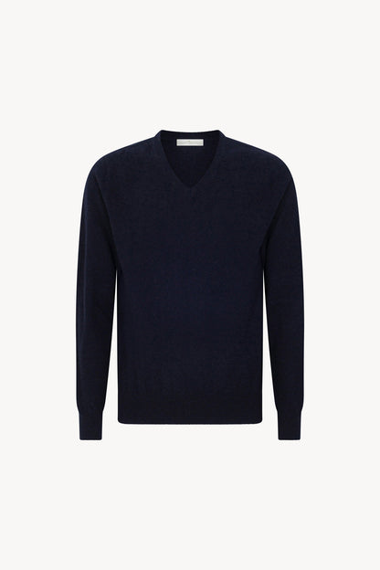 Maglia Scollo a V in Puro Cashmere Navy