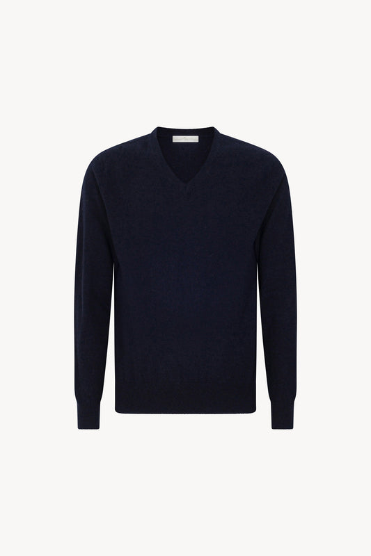 Maglia Scollo a V in Puro Cashmere Navy