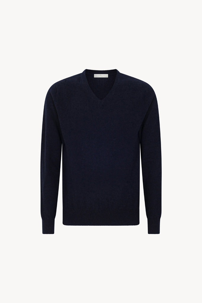 Maglia Scollo a V in Puro Cashmere Navy