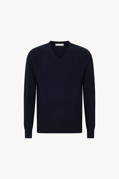 Maglia Scollo a V in Puro Cashmere Navy