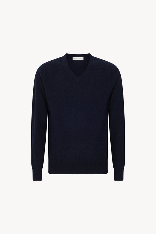 Maglia Scollo a V in Puro Cashmere Navy