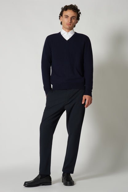 Maglia Scollo a V in Puro Cashmere Navy