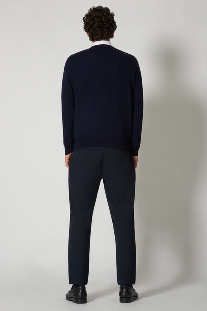 Maglia Scollo a V in Puro Cashmere Navy