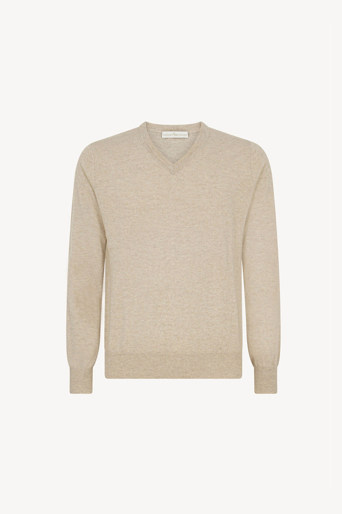 Maglia Scollo a V in Puro Cashmere Avena