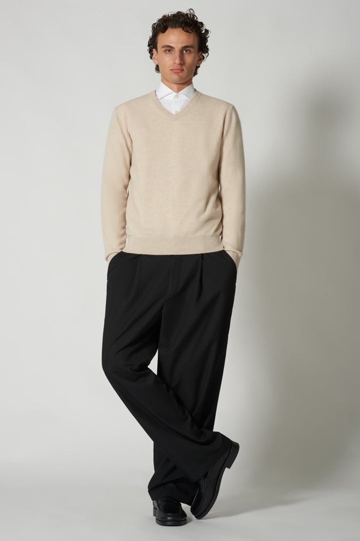 Maglia Scollo a V in Puro Cashmere Avena