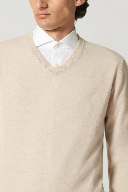 Maglia Scollo a V in Puro Cashmere Avena