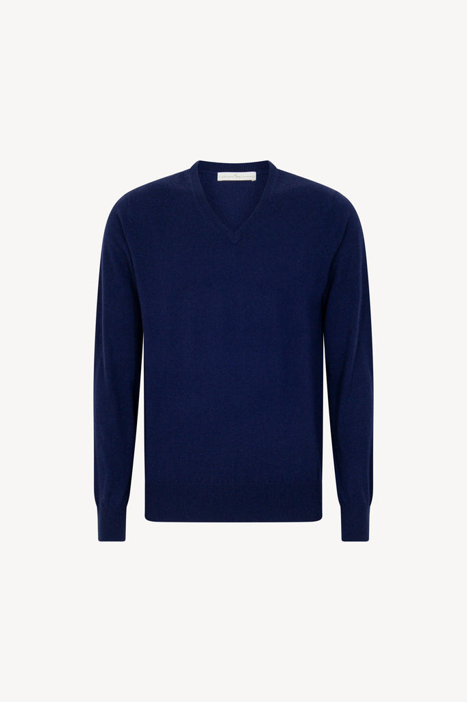 Maglia Scollo a V in Puro Cashmere Ink Blue