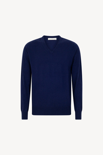 Maglia Scollo a V in Puro Cashmere Ink Blue