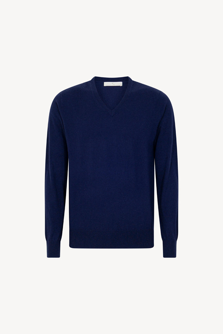 Maglia Scollo a V in Puro Cashmere Ink Blue