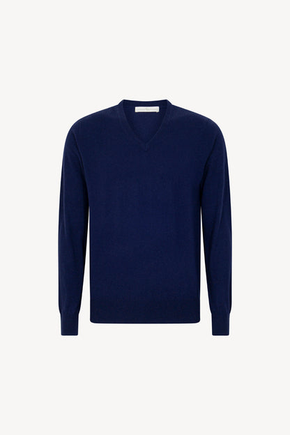 Maglia Scollo a V in Puro Cashmere Ink Blue