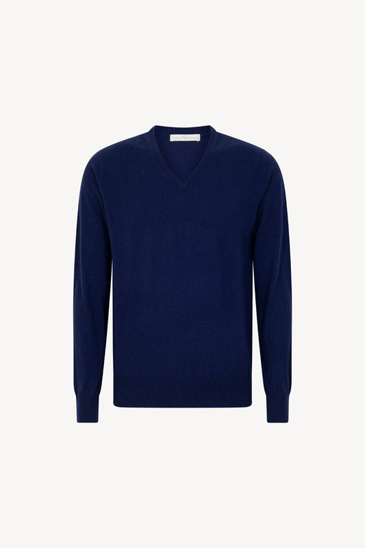Maglia Scollo a V in Puro Cashmere Ink Blue