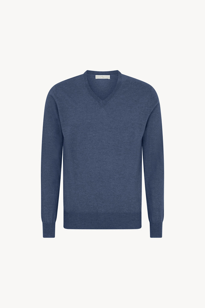 Maglia Scollo a V in Puro Cashmere Denim Scuro