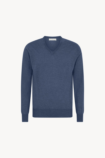 Maglia Scollo a V in Puro Cashmere Denim Scuro