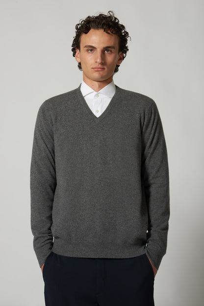 Maglia Scollo a V in Puro Cashmere Flanella