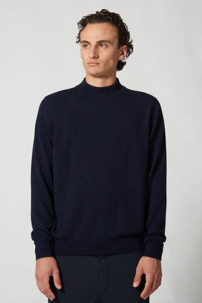Maglia a Lupetto in Puro Cashmere Navy