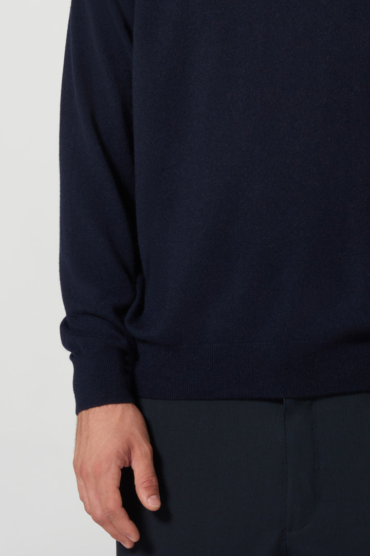 Maglia a Lupetto in Puro Cashmere Navy