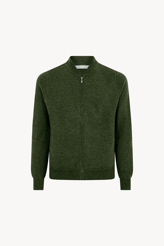 Cardigan a Bomber con Zip in Puro Cashmere Loden
