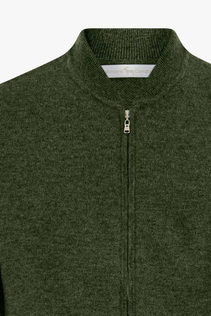 Cardigan a Bomber con Zip in Puro Cashmere Loden