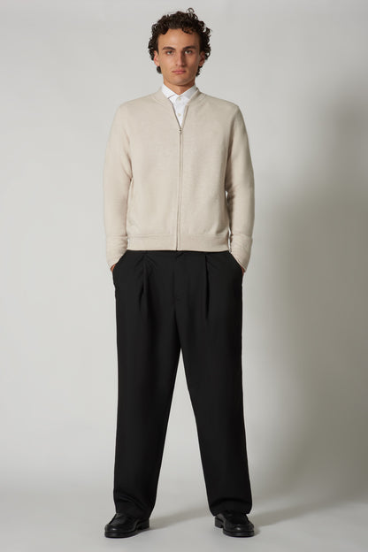 Cardigan a Bomber con Zip in Puro Cashmere Loden