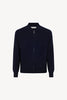 Navy Pure Cashmere Cardigan Bomber-Style with Full Zip