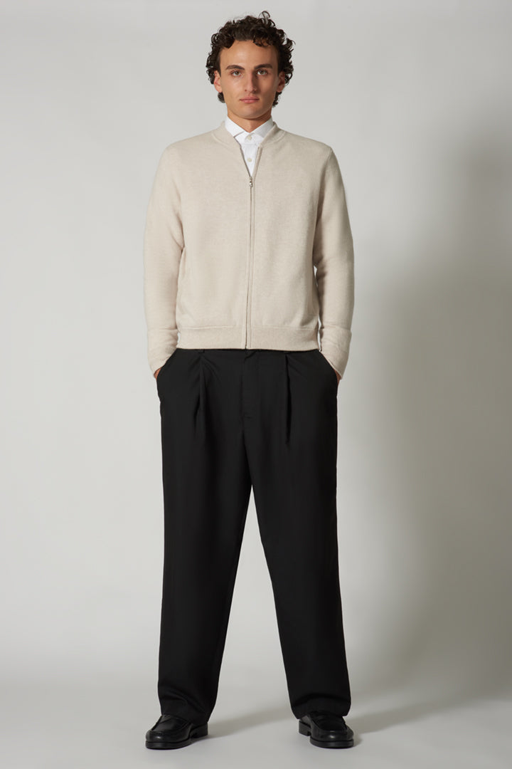 Oat Pure Cashmere Cardigan Bomber-Style with Full Zip