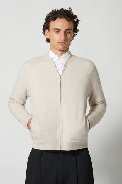Oat Pure Cashmere Cardigan Bomber-Style with Full Zip