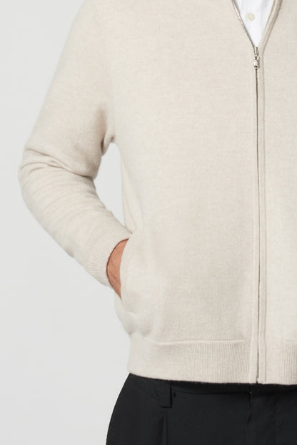 Oat Pure Cashmere Cardigan Bomber-Style with Full Zip