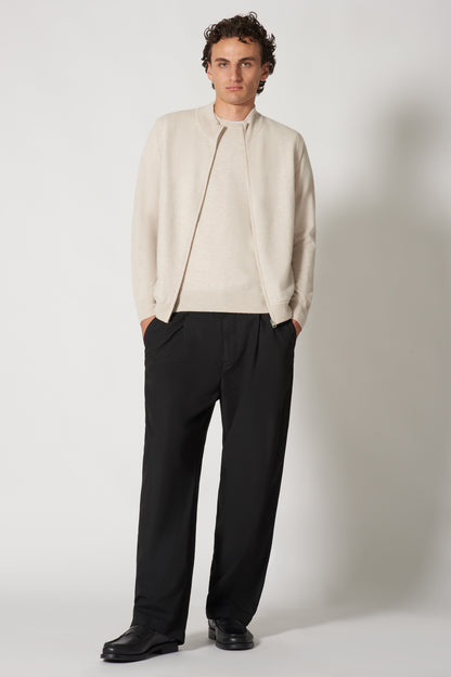 Cardigan a Bomber con Zip in Puro Cashmere Avena