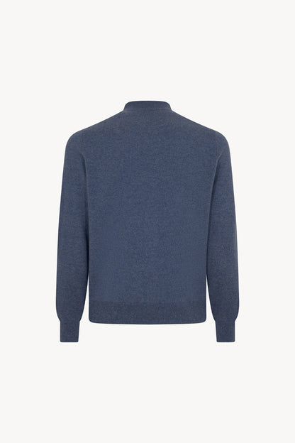 Dark Denim Pure Cashmere Cardigan Bomber-Style with Full Zip