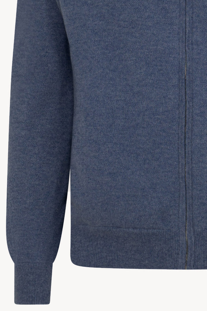 Dark Denim Pure Cashmere Cardigan Bomber-Style with Full Zip