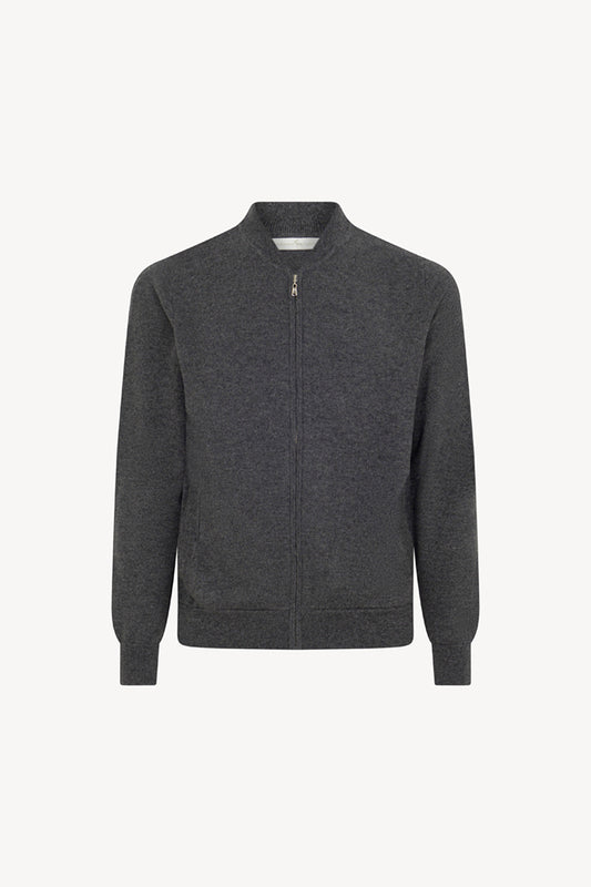 Cardigan a Bomber con Zip in Puro Cashmere Flanella