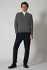 Dark Grey Pure Cashmere Cardigan Bomber-Style with Full Zip
